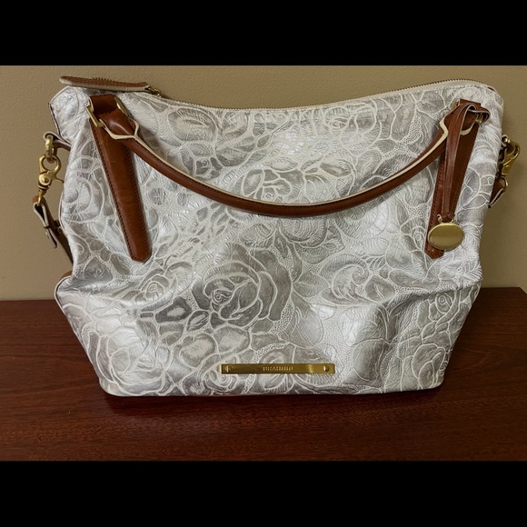 Brahmin Handbags - Elegant White Floral Handbag by Brahmin with matching wallet .